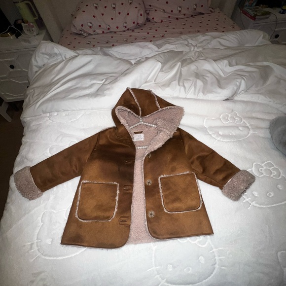 Zara Brown Puffer Jacket with Hood and Fluffy Lining - Picture 1 of 4